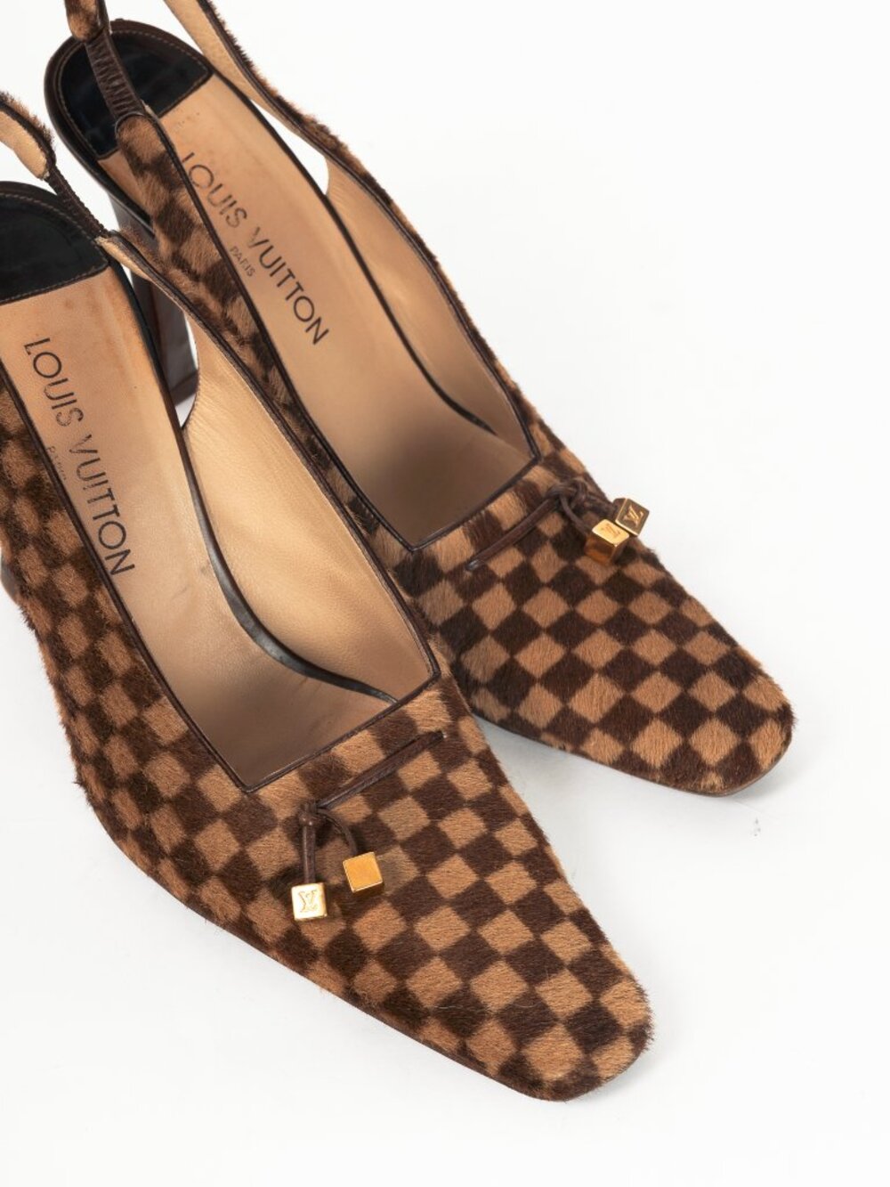 Louis Vuitton Vintage Damier Ebene Calf-Hair Slingback Pumps - Picture 6 of 11
